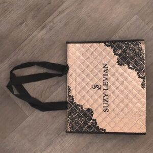 Levian Metallic Gold Cosmetic Case with Black Lace Accent